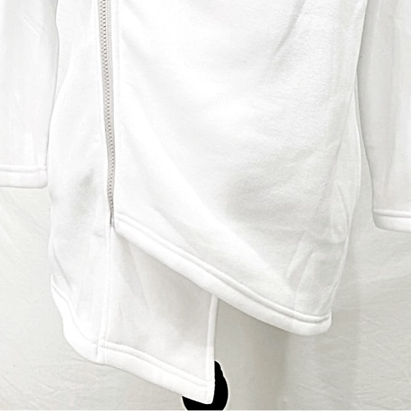 White Zip Up Asymmetrical Front Jacket with Attached Hood Side Pockets NWOT Med - Picture 13 of 16